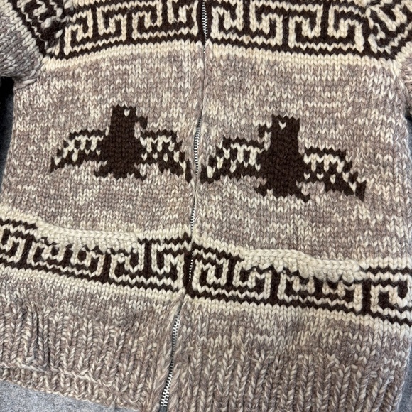 Vintage TUAK Cowichan Eagle Design Hand Knit 100% Wool Zip Cardigan Sweater - Picture 5 of 10